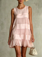 Estrella Vestido Mini de Chiffon Rosa Claro Plisado con Diseño de Capas y Patchwork 1