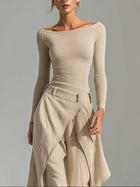 Giuliana | Conjunto de Top Beige de Cuello Barco y Pantalón de Pierna Ancha en Capas 3