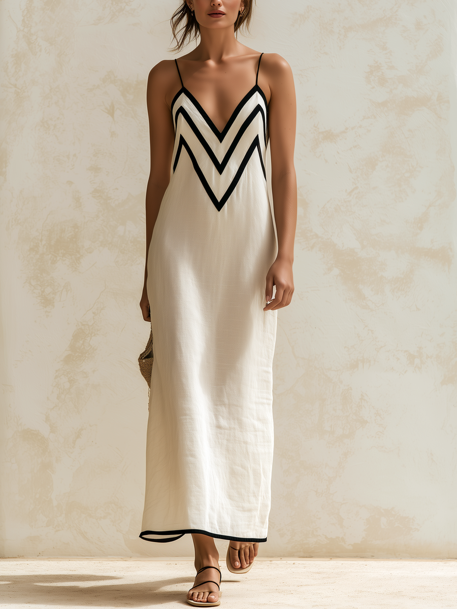 Marisa | Vestido Largo Chevron con Contraste