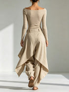 Giuliana | Conjunto de Top Beige de Cuello Barco y Pantalón de Pierna Ancha en Capas 2