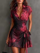 Serena | Vestido Cruzado Mini Estampado Abstracto Vino Tinto 2