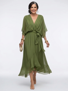 Elysia | V Neck Draped Waist Tie Midi Dress 1