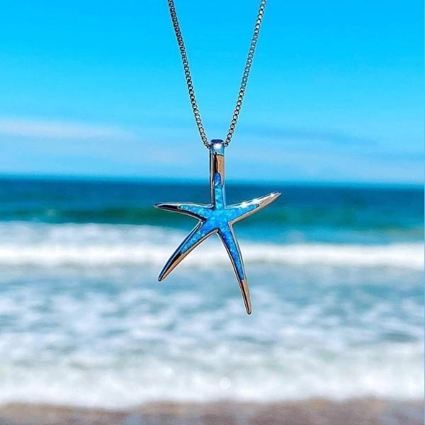 Collar Estrella de mar en opale Azule y Plata