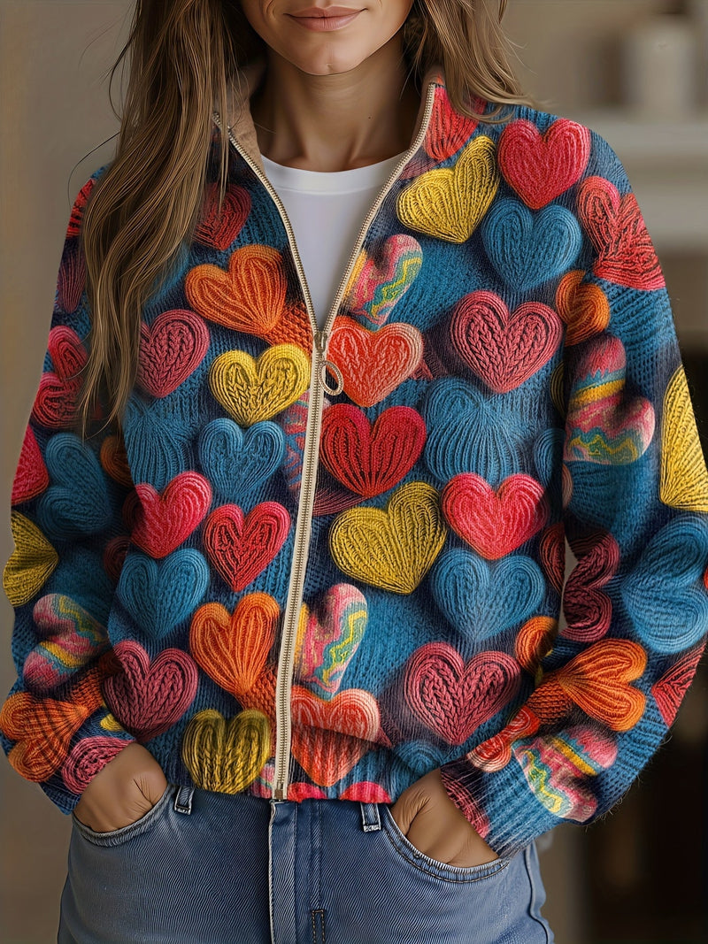 Valentine™ | Cárdigan Tejido con Textura y Estampado de Corazones Multicolor
