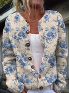 Cárdigan de Botones con Estampado Floral Artístico 1