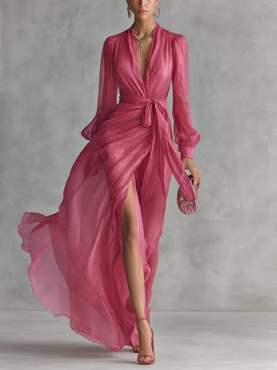 Gloria Vestido Maxi de Gasa con Escote en V