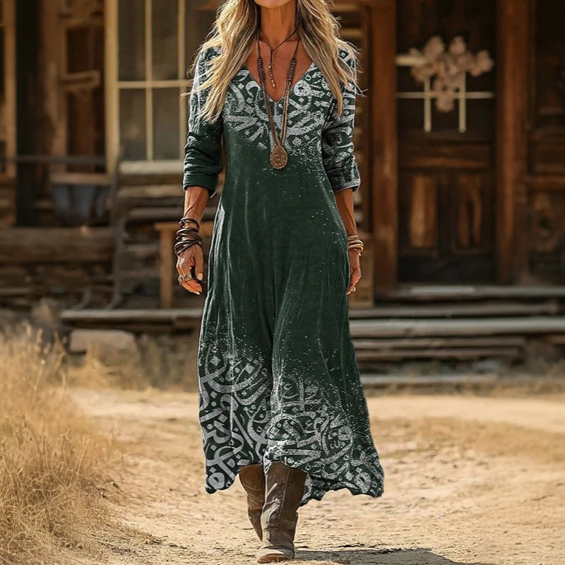 Catalina | Vestido Maxi con Estampado Artístico