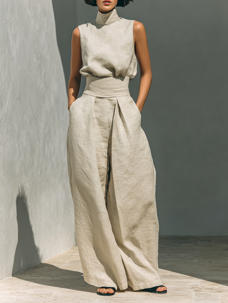 Maria™ | Conjunto completo con top sin mangas y pantalones anchos de algodón y lino