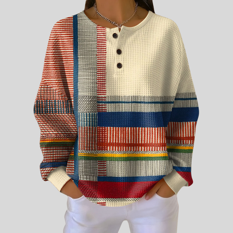 Astrid | Buzo Waffle Rayado Cuello Henley