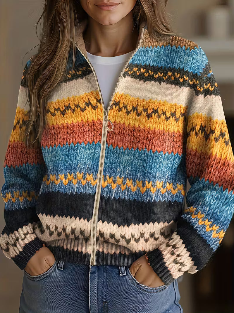 Yseult™ | Cárdigan Tejido con Rayas en Zigzag Multicolor