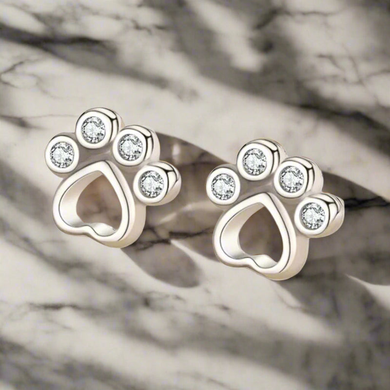 Aretes Huella de Perro en Plata de ley - con óxidos de Zirconia brillantes
