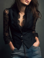 Noémie | Black Blazer Top with Semi-Transparent Sleeves 1