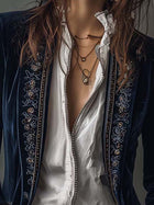 Victoria | Chaqueta Larga Vintage Azul Marino Bordada 5