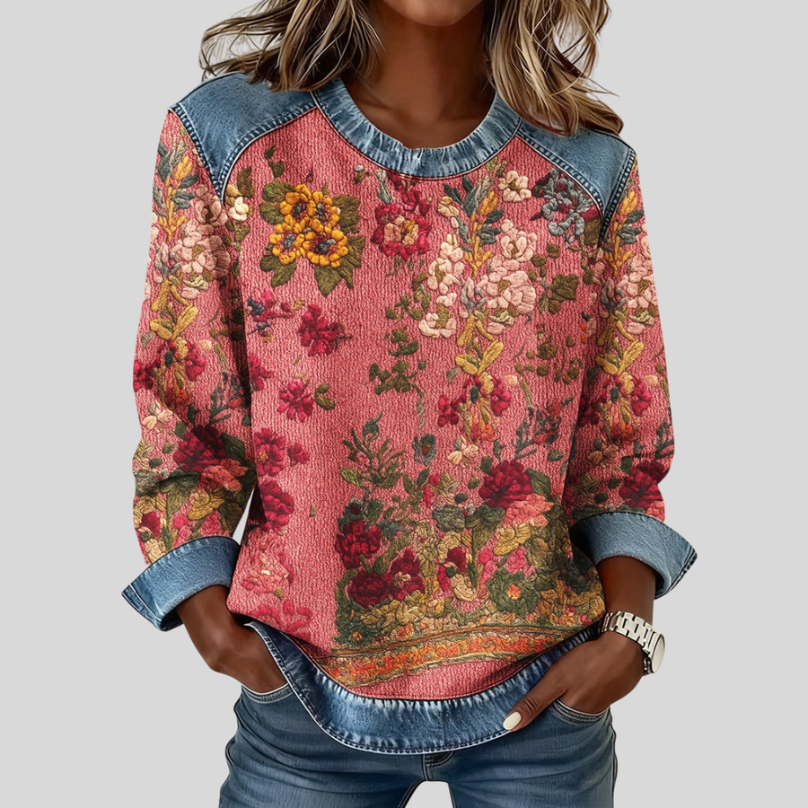 Flora | Buzo Estampado Floral con Ribete Contraste