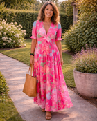 Ione | Short Sleeve V Neck Floral Midi Dress 1