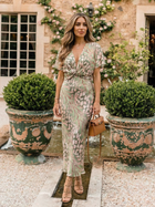 Coralie | Abstract Print V Neck Twist Waist Midi Dress 5