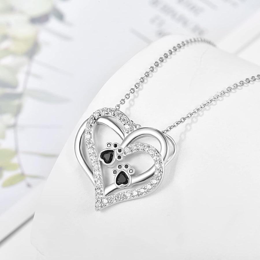 Collar Corazón Huella de Perro con Zirconia