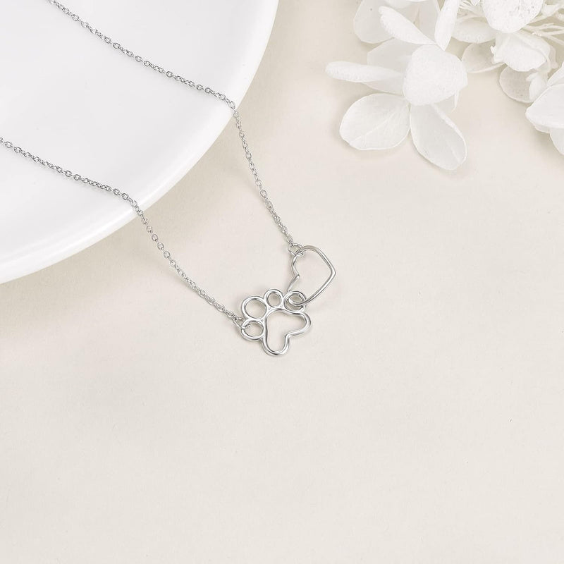 Collar Huella de Gato en Plata de ley - Colgante Corazón en Cristal