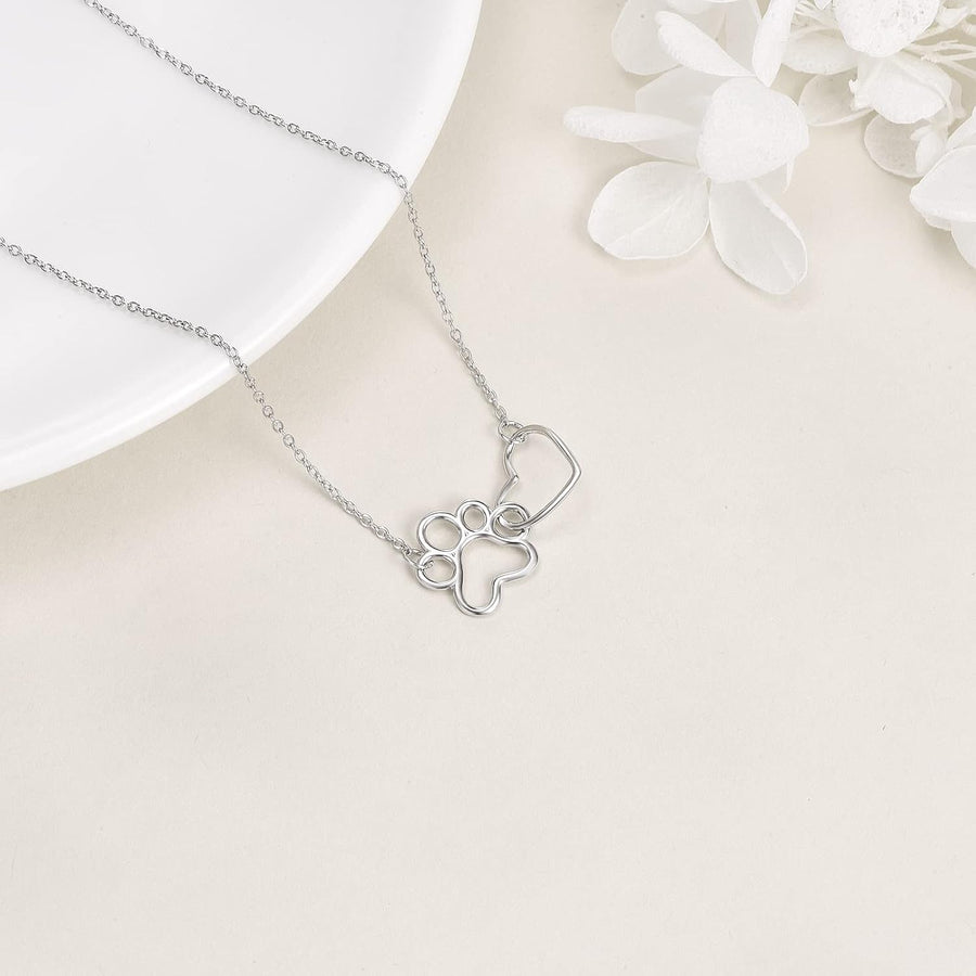 Collar Huella de Gato en Plata de ley - Colgante Corazón en Cristal