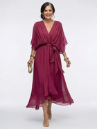 Elysia | V Neck Draped Waist Tie Midi Dress 3