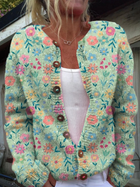 Cárdigan de Botones con Estampado de Patrón Floral 1