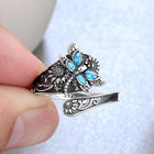 Anillo envolvente bohemio vintage en plata de ley con turquesa y libélula 4