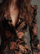 Bertille | Black and Bronze Floral Print Tailored Blazer 3