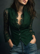 Noémie | Black Blazer Top with Semi-Transparent Sleeves 5