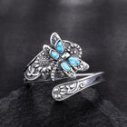 Anillo envolvente bohemio vintage en plata de ley con turquesa y libélula 1
