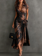 Francesca | Vestido Cruzado Midi Estampado Abstracto Café 1