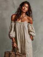Carmen | Vestido largo de algodón y lino con diseño off-the-shoulder 3