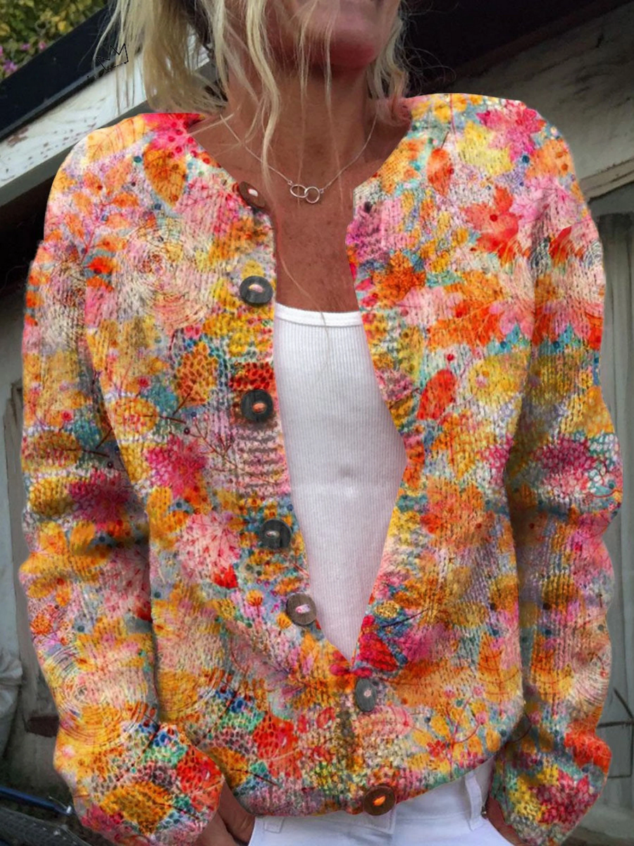 Cárdigan Casual de Botones con Estampado Floral