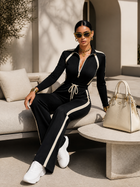 Monica | Conjunto de Chándal con Rayas en Contraste Negras, Top con Cremallera y Pantalón de Pierna Ancha con Cordón 5