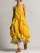 Daniela | Vestido Midi Globo Sin Mangas con Grandes Bolsillos, Capas y Bajo de Volantes 2