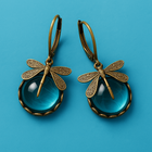 Aretes de libélula esférica en oro antiguo 3