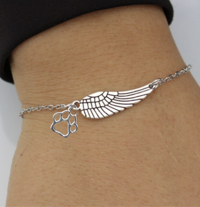 Pulsera conmemorativa en plata con ala de ángel y huella - Hecha a mano