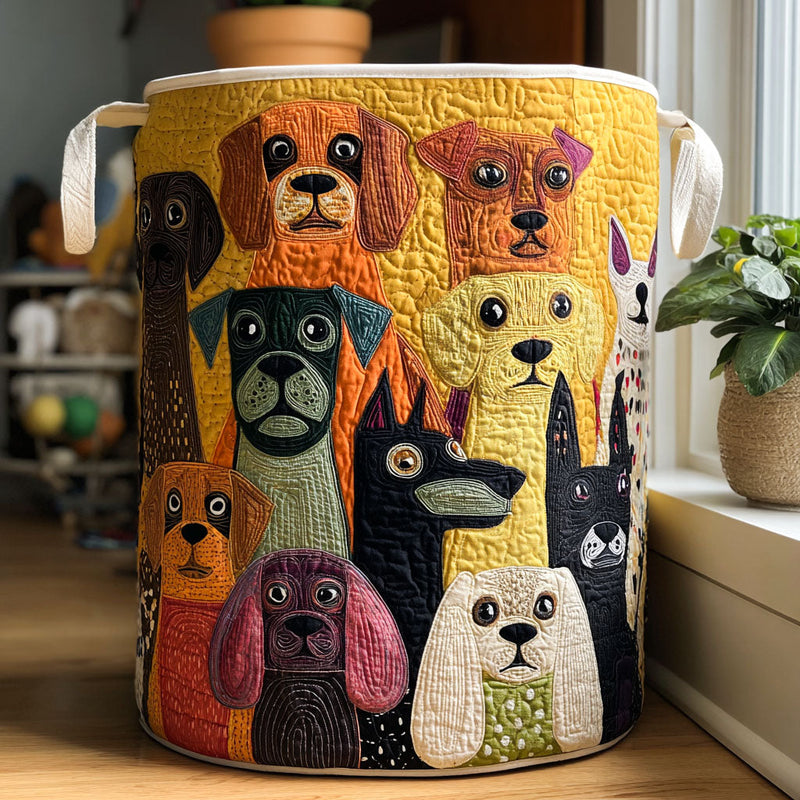 Cesto acolchado con perros en el bosque