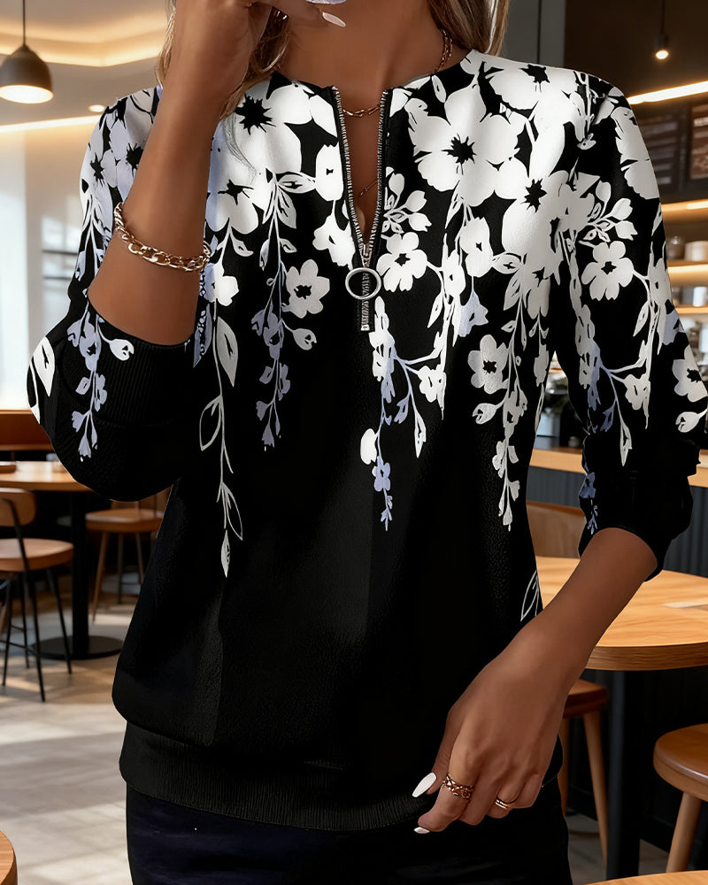 Sofía | Top Floral con Cuello Cremallera