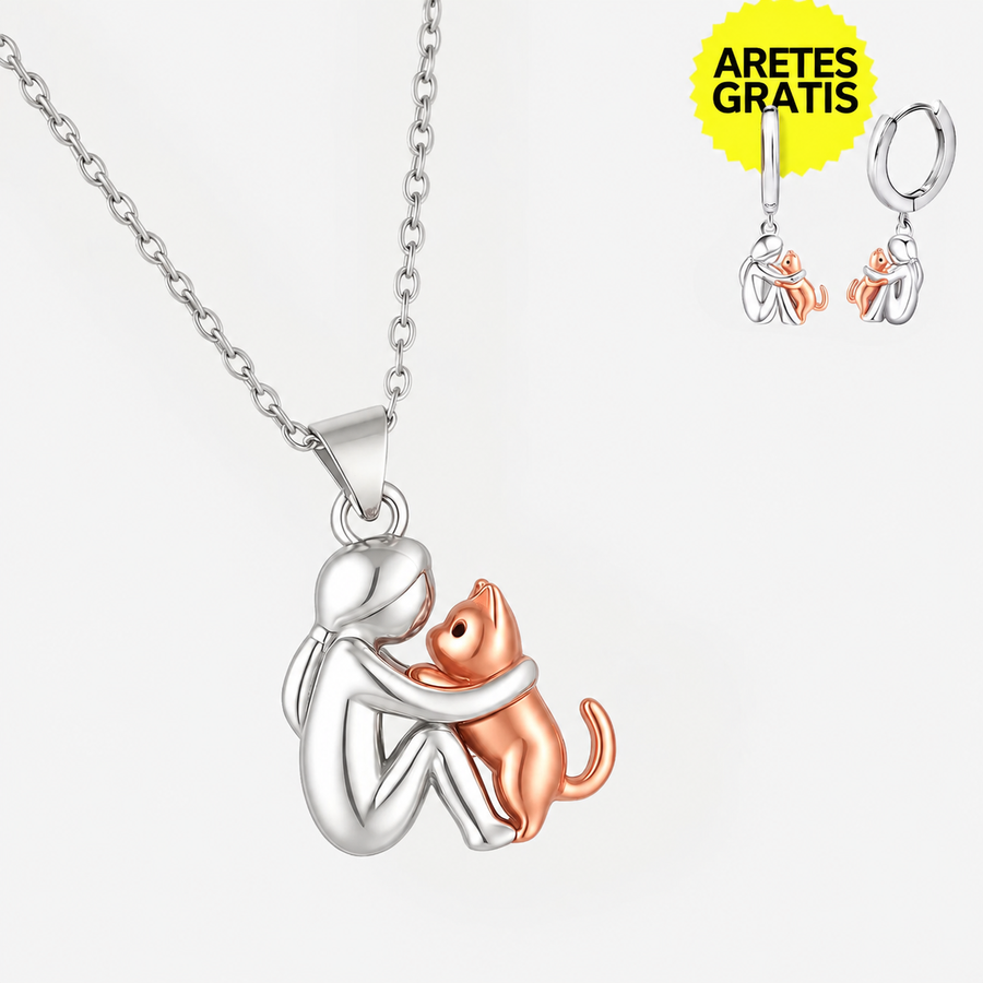 Collar Colgante Abrazo de Gato con Aretes a juego en Regalo - Oferta por tiempo limitado