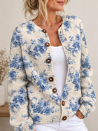 Cárdigan de Botones con Estampado Floral Artístico 2