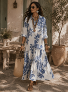 Dalia | Vestido Maxi Acampanado Floral Azul Bohemio 5