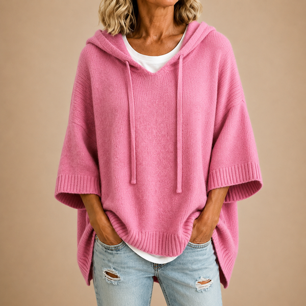 Poncho de Punto con Capucha en Rosa