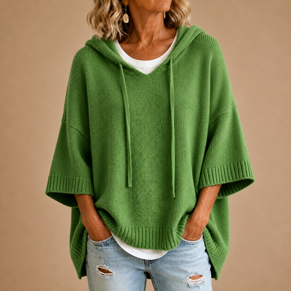 Poncho de Punto con Capucha en Verde