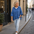 Poncho de Punto con Capucha en Azul 2