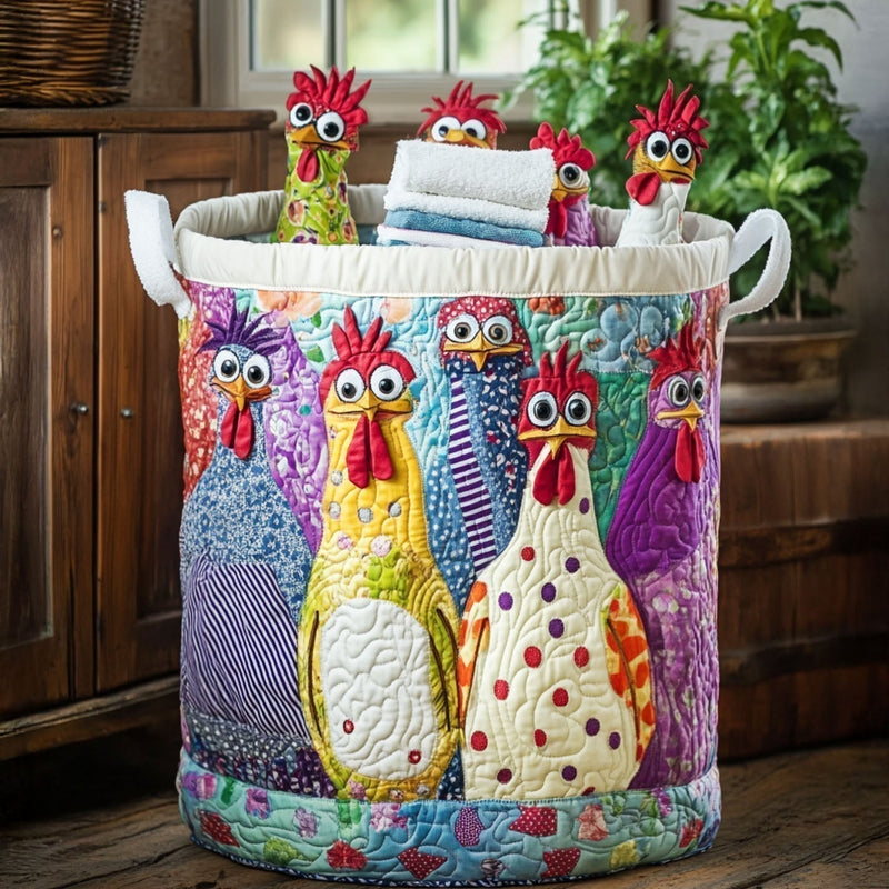 Cesto acolchado con gallinas elegantes
