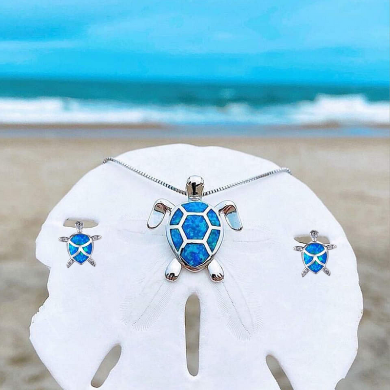 Set de joyería Collar y Aretes Tortue de Mer en Opale y Plata