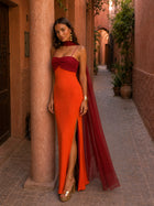 Vestido Largo Drapeado Bicolor 4