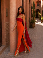 Vestido Largo Drapeado Bicolor 2