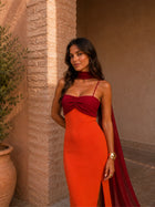 Vestido Largo Drapeado Bicolor 5