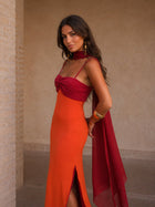 Vestido Largo Drapeado Bicolor 3
